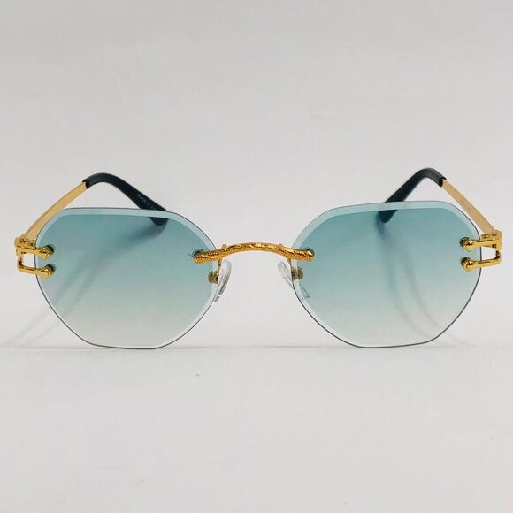 Men Women Sunglasses Square Green Lens Fashion Gold‎ Frame Rapper Icedout Lentes - Picture 3 of 4